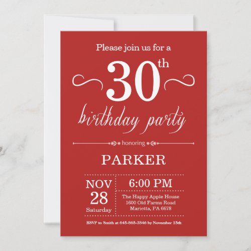 30th Birthday Invitation Red
