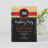 30th Birthday Invitation - Red Black Gold (Standing Front)