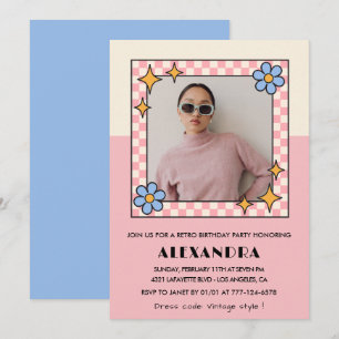 30th birthday invitation Retro Groovy Pink Flowers