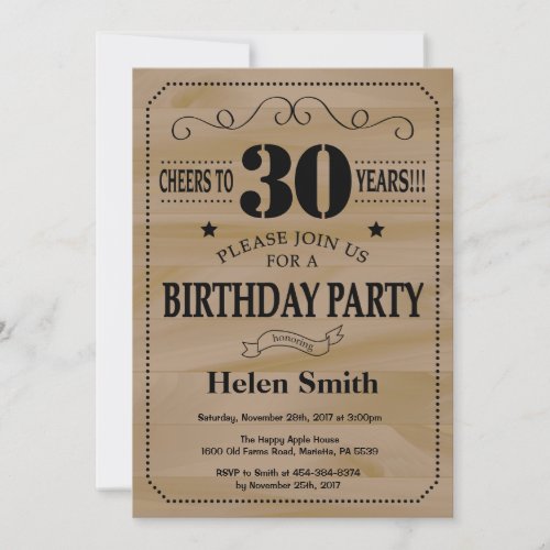 30th Birthday Invitation Rustic Wood