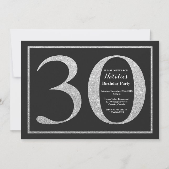 30th Birthday Invitation Silver Glitter Chalkboard (Front)