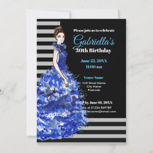 30th Birthday Invitation Sparkly Blue Dress