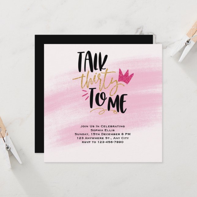 30th Birthday Invitation, Talk Thirty To Me (Front/Back In Situ)