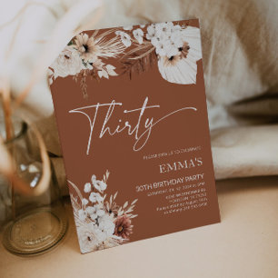 30th Birthday Invitation Terracotta Boho Pampas