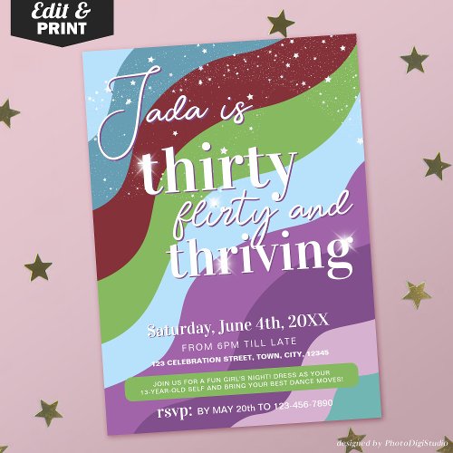 30th Birthday Invitation Thirty Flirty & Thriving