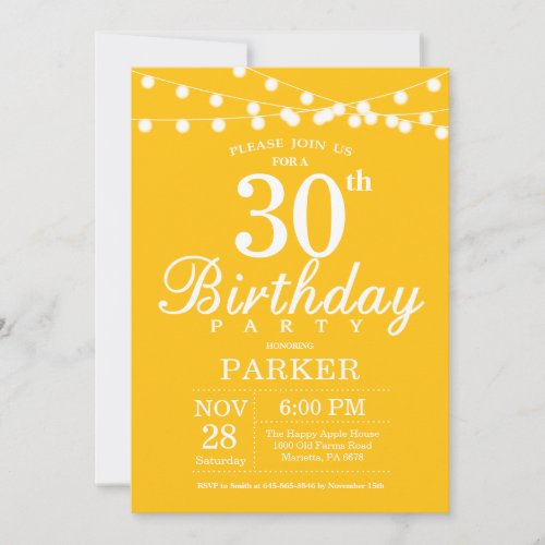 30th Birthday Invitation Yellow