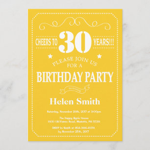 30th Birthday Invitation Yellow and White