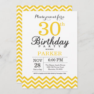30th Birthday Invitation Yellow Chevron