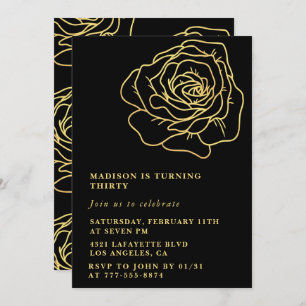 30th birthday invitations Black Gold Flowers