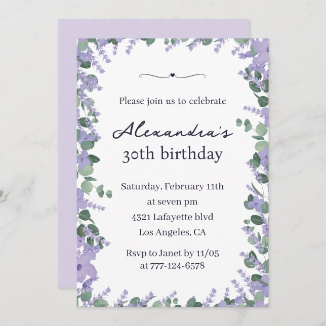 30th birthday invitations Boho Floral Frame (Front/Back)