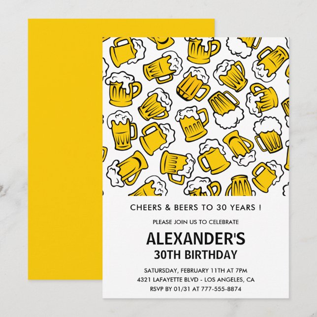 30th birthday invitations Men Cheers and Beers  (Front/Back)