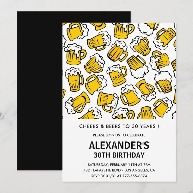 30th birthday invitations Men Cheers and Beers  (Front/Back)
