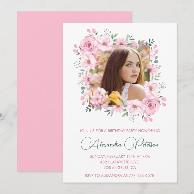 30th birthday invitations Photo Boho Elegant  (Front/Back)
