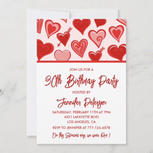 30th birthday invitations Red Pink Hearts