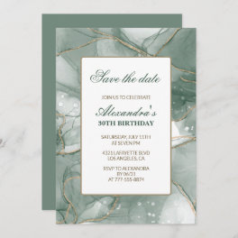 30th birthday invitations Save the date Green