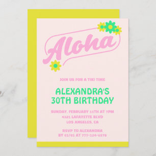 30th birthday invitations Tropical Aloha Pink