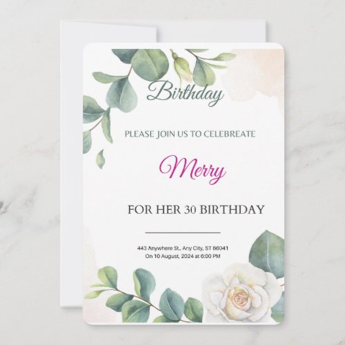 30th birthday invitations with green flowers
