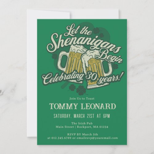 30th Birthday Irish StPatricks Day Beer Invitation