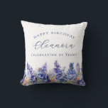 30th Birthday July Birth Flower Gift Custom Throw Pillow<br><div class="desc">Elegant summer watercolor blue larkspur flowers create a beautiful floral border at the bottom of this July Birth Flower gift. Larkspur or delphinium flowers are the July birth flower. A trendy font combination gives it a modern aesthetic. All of the text is editable.</div>