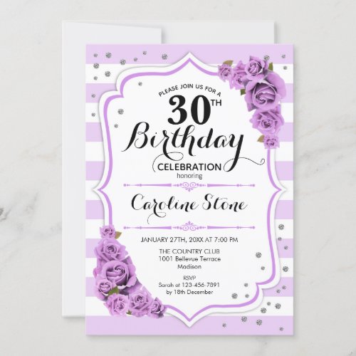 30th Birthday _  Lavender White Purple Flowers Invitation
