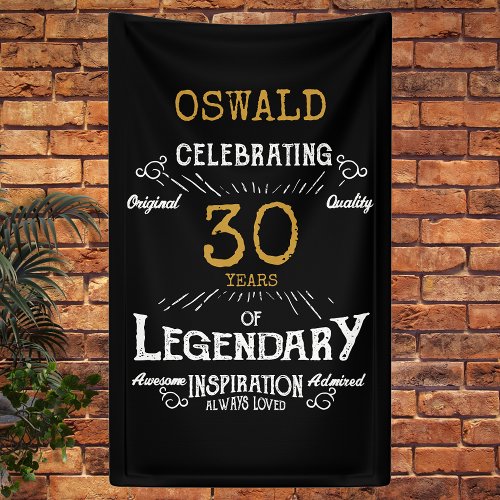 30th Birthday Legendary Black Gold Retro Banner