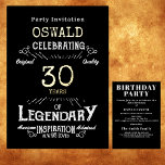 30th Birthday Legendary Black Gold Retro Foil Invitation<br><div class="desc">For those celebrating their 30th birthday we have the ideal birthday party invitation with a vintage feel. The black background with a gold foil vintage typography. The design is simple and yet elegant with a retro feel. Easily customize the text of this birthday invitation using the template provided. Part of...</div>