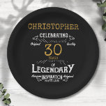 30th Birthday Legendary Black Gold Retro Paper Plates<br><div class="desc">For those celebrating their 30th birthday we have the ideal birthday party plates with a vintage feel. The black background with a white and gold vintage typography design design is simple and yet elegant with a retro feel. Easily customize the text of this birthday plate using the template provided. Part...</div>