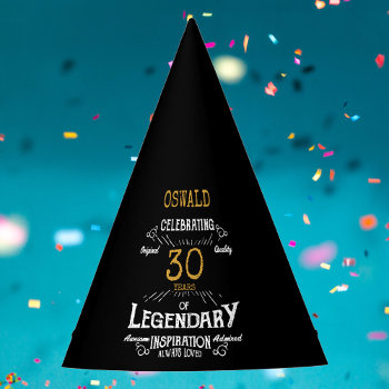 30th Birthday Legendary Black Gold Retro Party Hat by thecelebrationstore at Zazzle