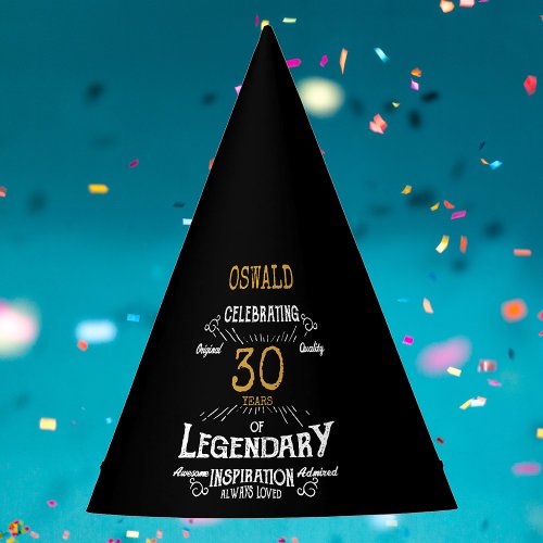 30th Birthday Legendary Black Gold Retro Party Hat