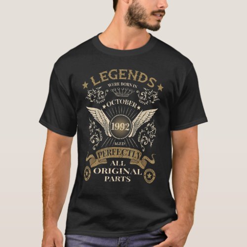 30th Birthday Legends Were Born In October 1992 Vi T_Shirt