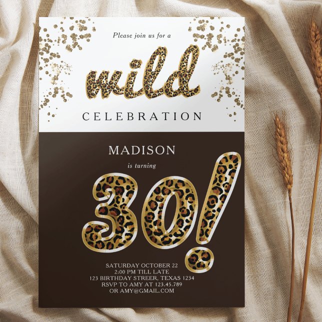 30th Birthday Leopard Foil Balloon Script Invitation (Creator Uploaded)