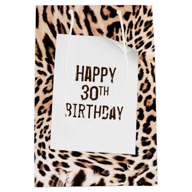30th Birthday Leopard Fur Print  Medium Gift Bag (Front)