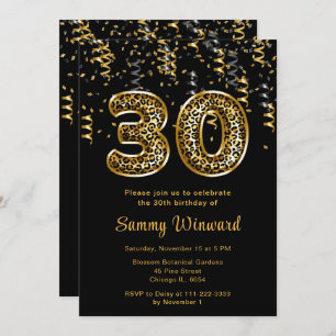 30th Birthday Leopard Print Balloons with Confetti Invitation