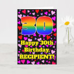 [ Thumbnail: 30th Birthday: Loving Hearts Pattern, Rainbow # 30 Card ]