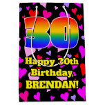 [ Thumbnail: 30th Birthday: Loving Hearts Pattern, Rainbow # 30 Gift Bag ]