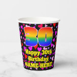 [ Thumbnail: 30th Birthday: Loving Hearts Pattern, Rainbow 30 Paper Cups ]