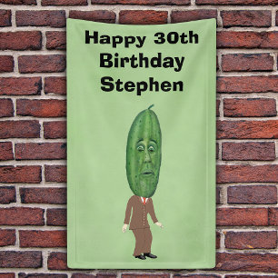 30th Birthday Man Green Pickle Head Face Suit Banner