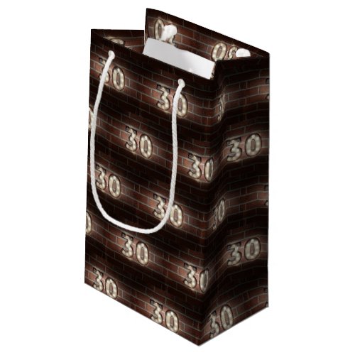 30th birthday_marque lights on brick small gift bag