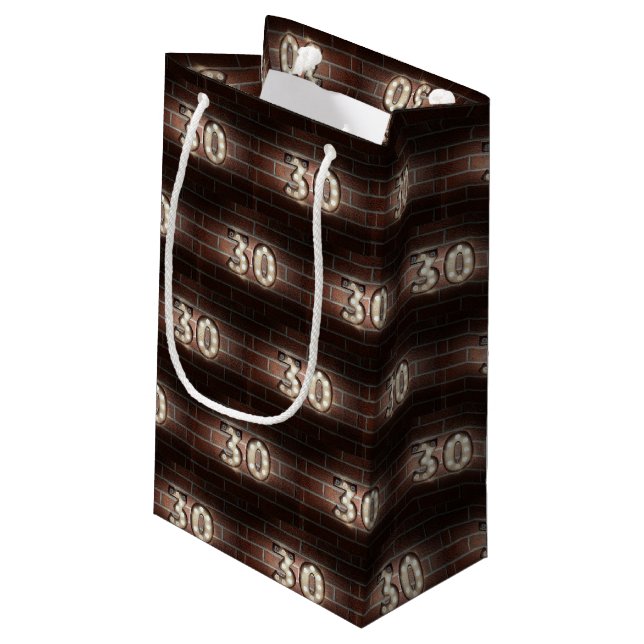 30th birthday-marque lights on brick small gift bag (Back Angled)