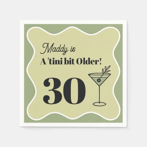 30th Birthday Martini Napkin Green