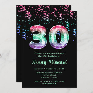 30th Birthday Mermaid Balloons with Confetti Invitation