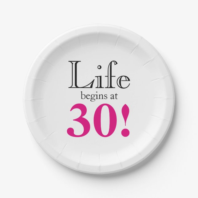 30th birthday milestone aging hot pink retro paper plates (Front)