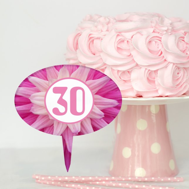 30th Birthday Milestone Pink Flower Cake Topper (In Situ)