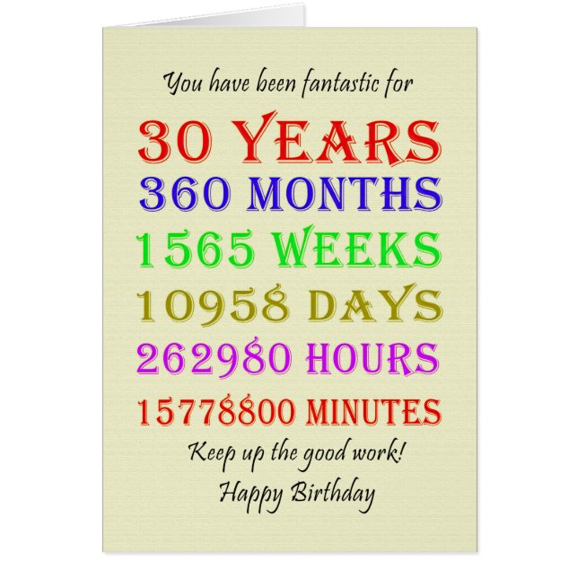 30th Birthday Milestones Cards (Front)