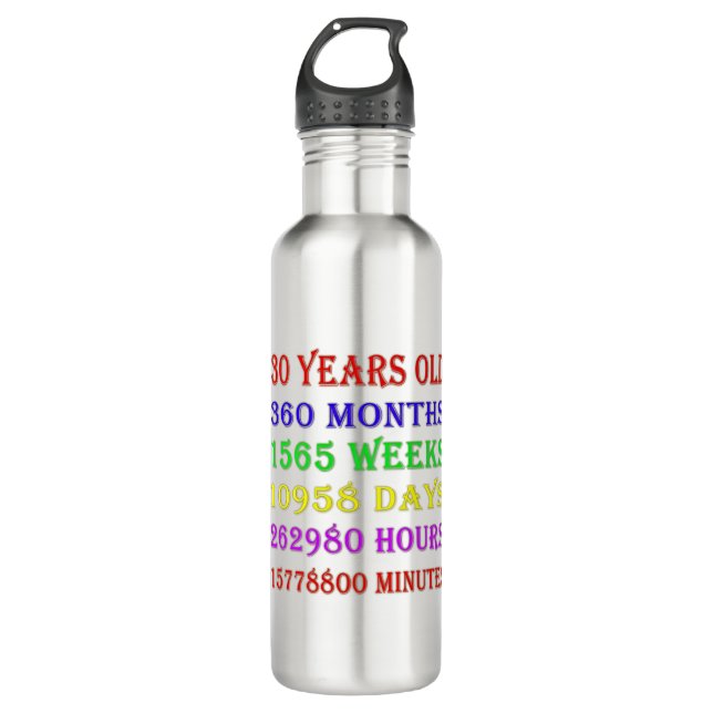 30th Birthday Milestones Stainless Steel Water Bottle (Front)