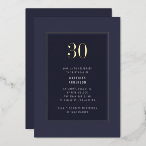 30th Birthday Minimal Elegant Dark Gold Frame Foil Invitation