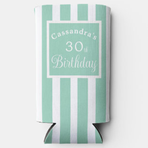 30th Birthday Mint Green Stripe Classy Seltzer Can Cooler