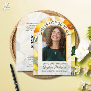30th Birthday Modern Arch Floral DAFFODILS Photo Invitation