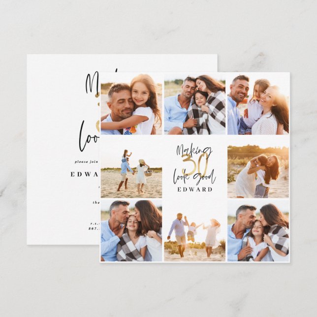 30th birthday modern black and gold photo collage (Front/Back)