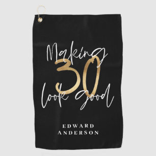 30th birthday modern black and gold stylish tapest golf towel